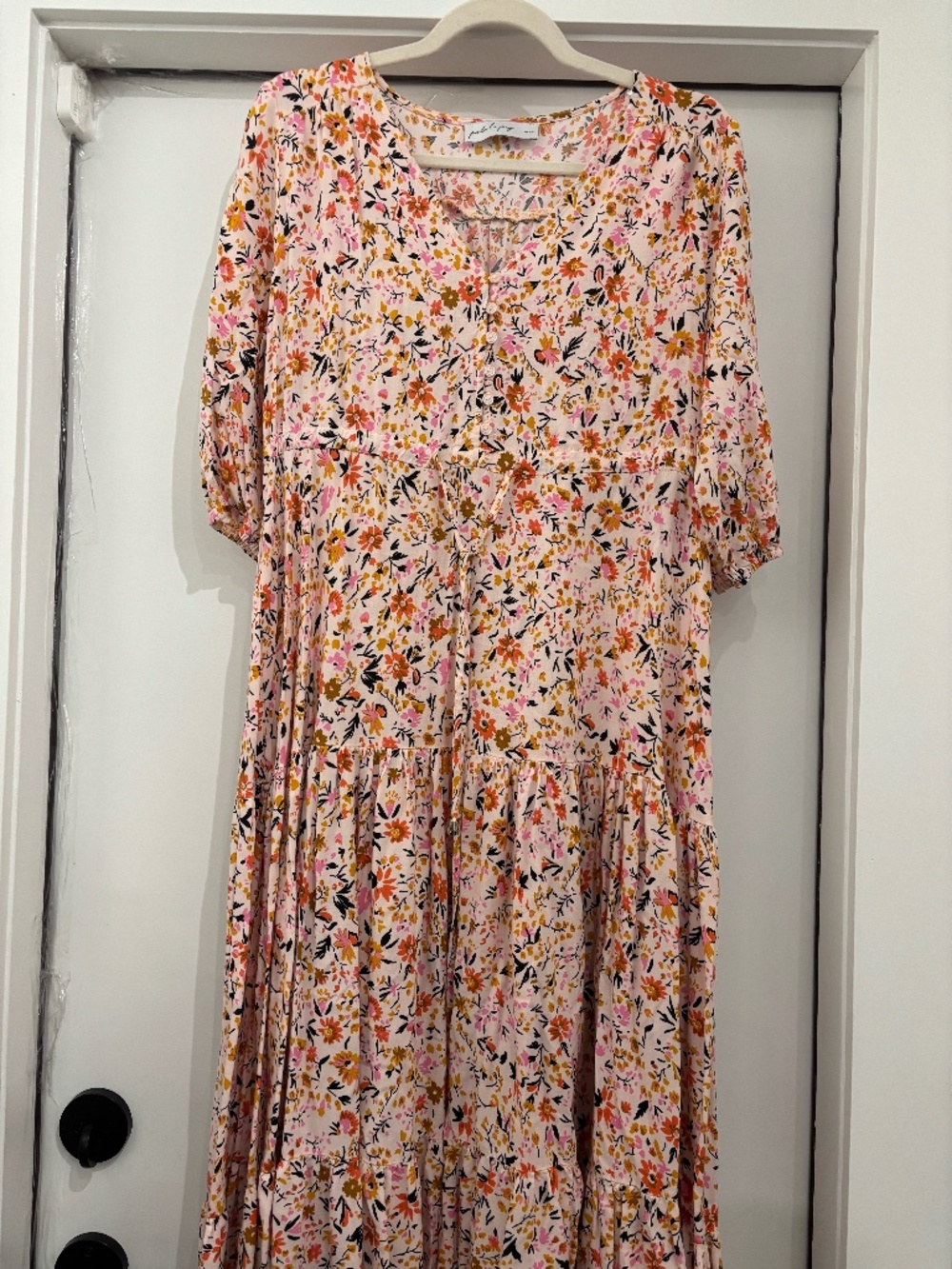Petal & Pup Pink Floral Tiered Maxi Dress Size L